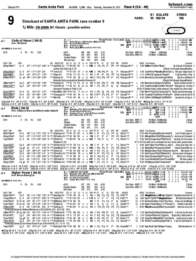 Breeders' Cup Classic contenders past performances Thoroughbred