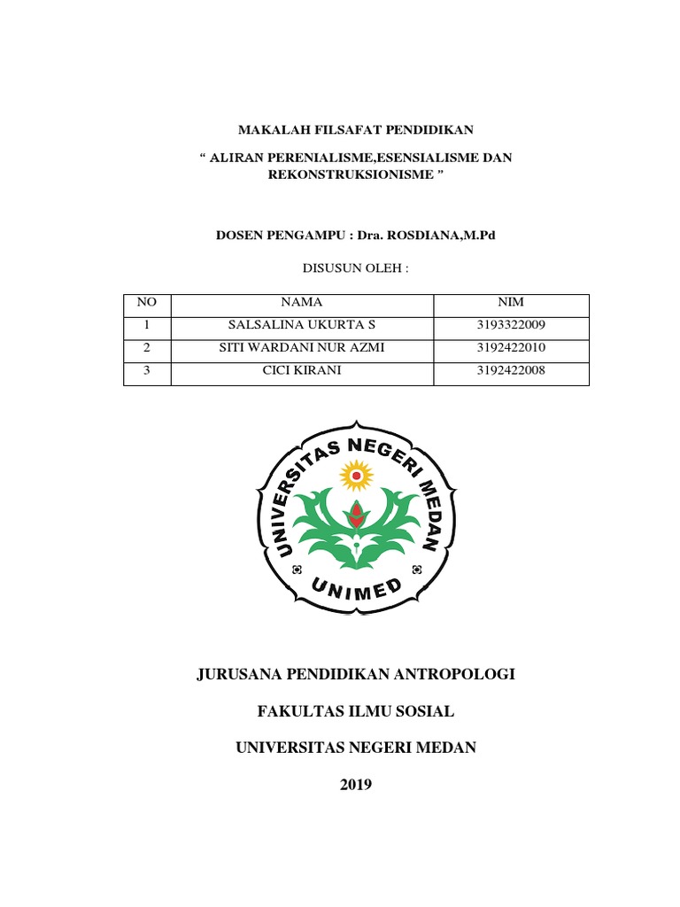 Aliran Perenialisme Esensialisme Dan Rekonstruksionisme