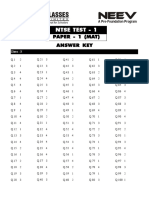 Ntse Test - 1: Paper - 1 (Mat) Answer Key