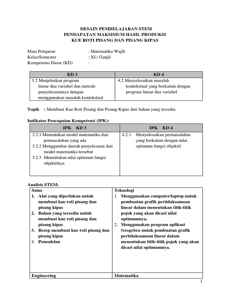 RPP Pembelajaran STEM Matematika Kue | PDF