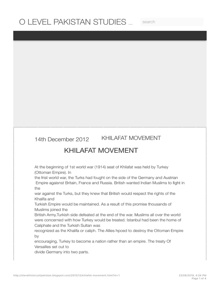 Overview of the Khilafat Movement | PDF | Caliphate | British India