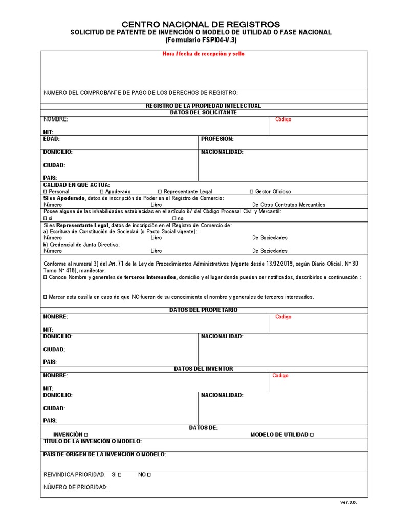 Solicitud De Patente De Invencion O Modelo De Utilidad O Fase Nacional Marzo 2019 Pdf Patentar Propiedad Intelectual