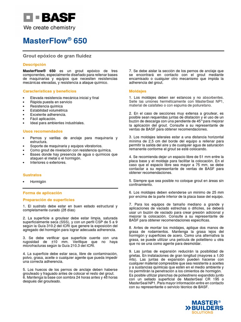 Masterflow | PDF | Hormigón | Agua