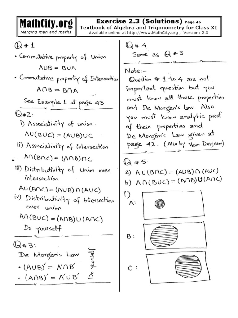Exercise 2.3 (Solutions) : Textbook of Algebra and Trigonometry For ...