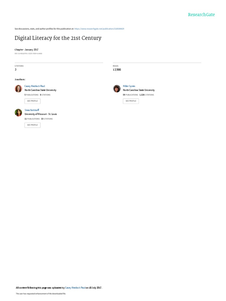 Digital Literacy For The 21st Century PDF Literacy Teachers