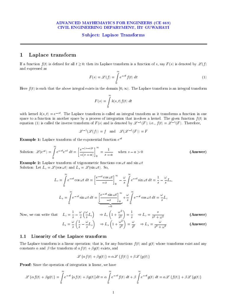 Ce669 Laplace Transforms Laplace Transform Mathematical Analysis