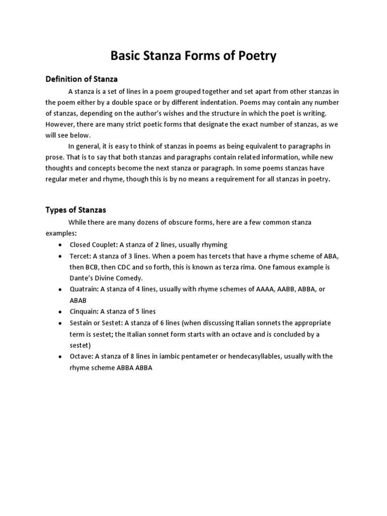 Basic Stanza Forms of Poetry PDF PDF Poetry