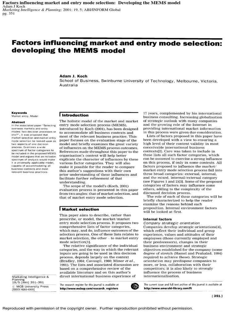 Factors Influencing Market and Entry Mode Selection PDF | PDF | Market ...