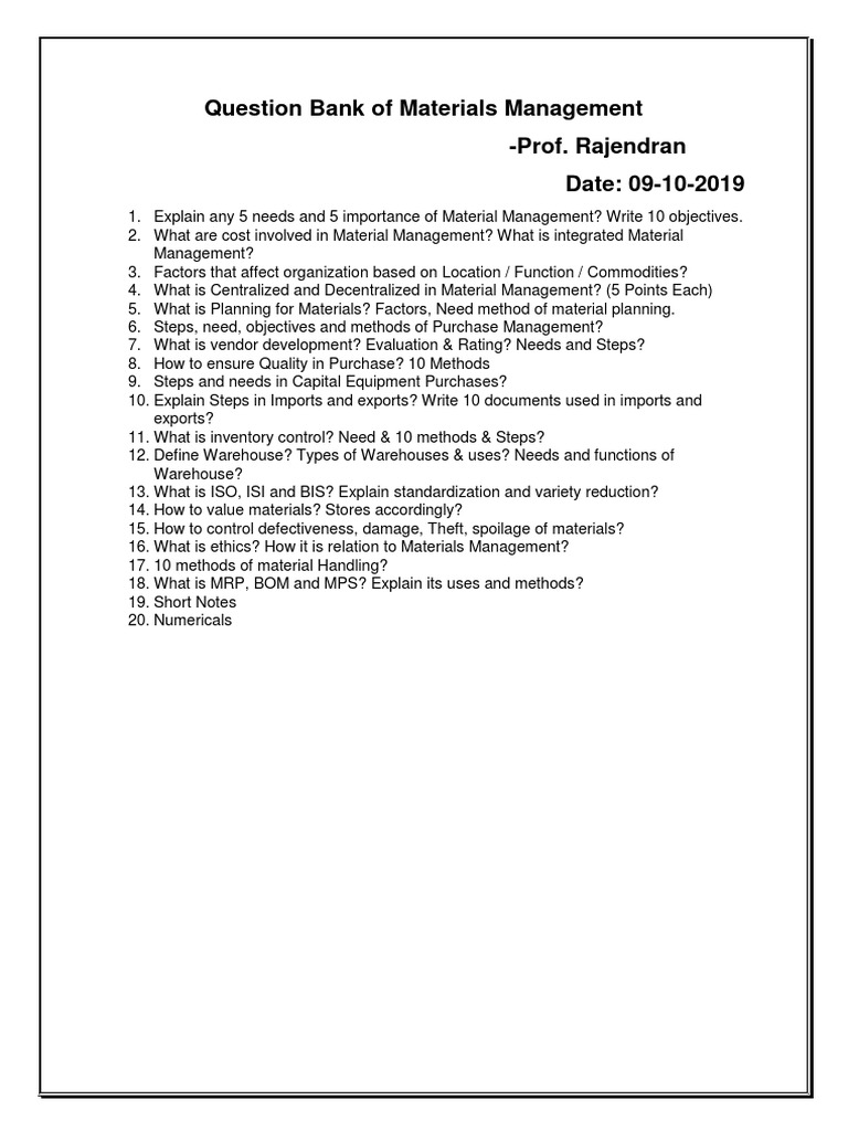 Comprehensive Materials Management Guide | PDF