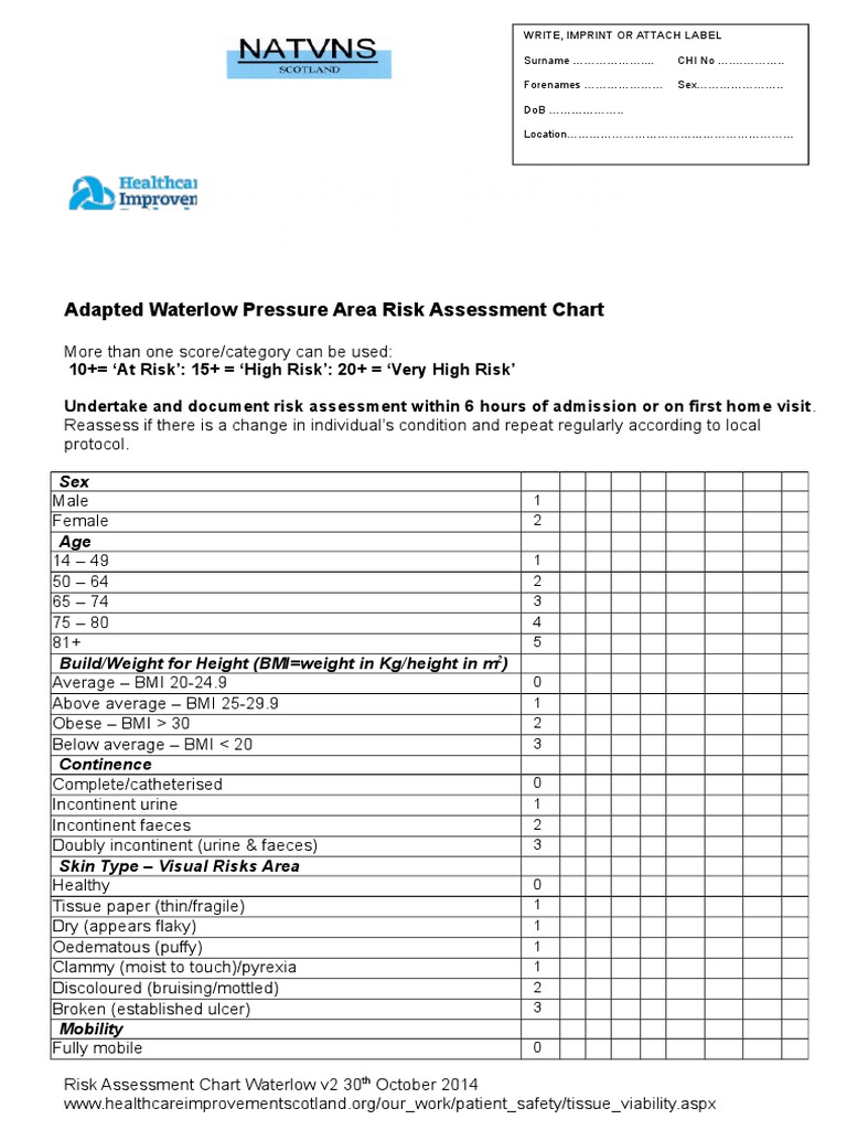 waterlow risk assessment tool