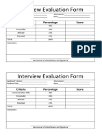 Interview Evaluation Form: Criteria Percentage Score