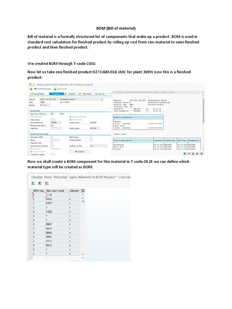 Creating and Using BOM in SAP | PDF