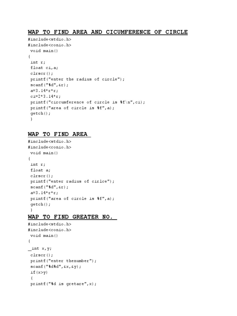 C Programs for Basic Calculations | PDF | Fahrenheit | Atmospheric ...