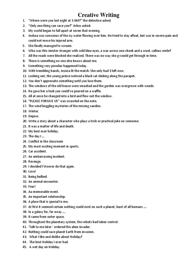 Creative Writing Topic List | PDF | Storms | Nature