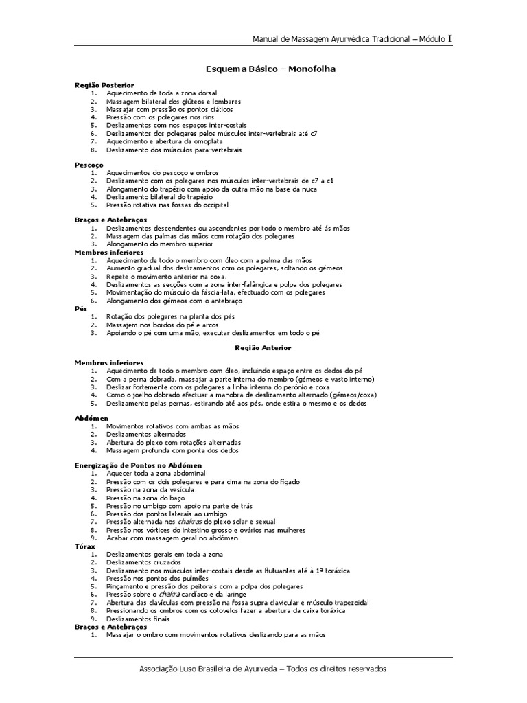 Massagem Ayurvédica: Técnicas e Esquemas | PDF | Mão | Anatomia humana