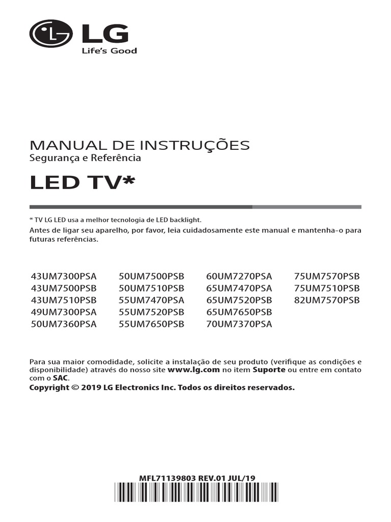 MANUAL DE INSTRUÇÕES TV SMART LG | HDMI | Televisão Digital