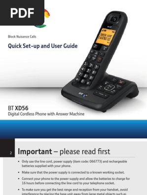 User Manual Bt Xd 56 Pdf Telephone Ac Power Plugs And Sockets