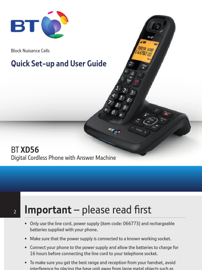 User Manual Bt Xd 56 Pdf Telephone Ac Power Plugs And Sockets