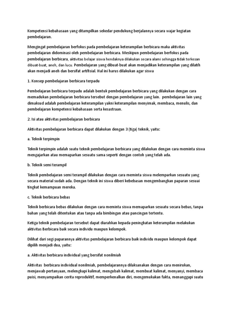 Konsep Pembelajaran Bicara Terpadu