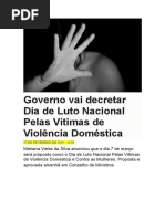 Governo Vai Decretar Dia de Luto Nacional Pelas Vítimas de Violência Doméstica