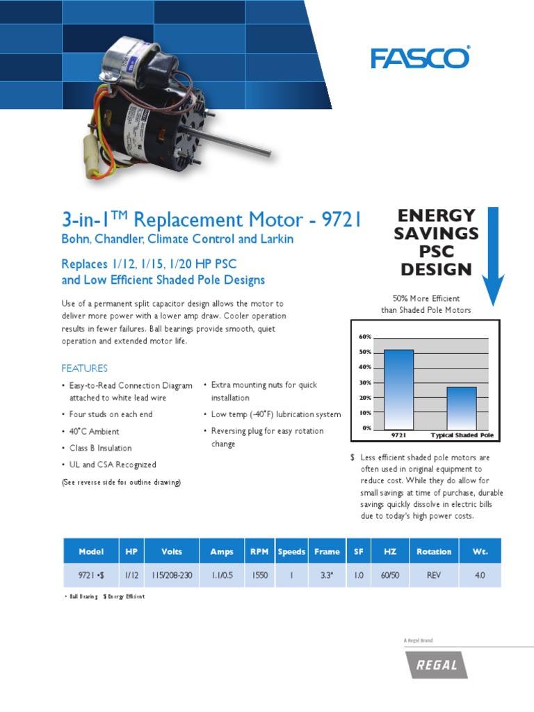 Ficha 9721 Motor Fasco | Electric Motor | Electrical Components