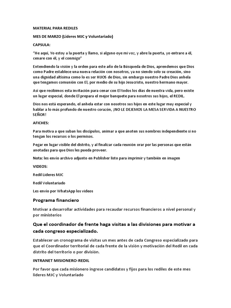 Material de Rediles para Marzo 2023 | PDF