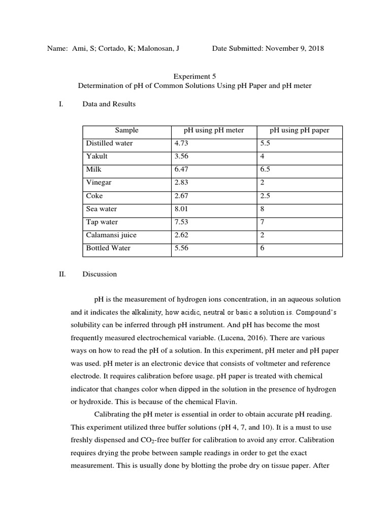 pH Measurement of Common Solutions | PDF | Ph | Physical Chemistry