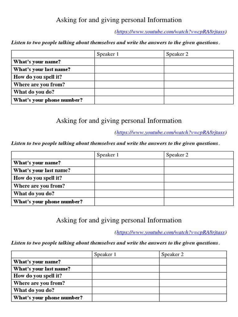 Asking For and Giving Personal Information | PDF