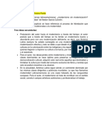 Capítulo 2 de "Contradicciones Latinoamericanas: ¿Modernismo Sin Modernización?" Del Libro "Culturas Híbridas" de Néstor García Canclini.