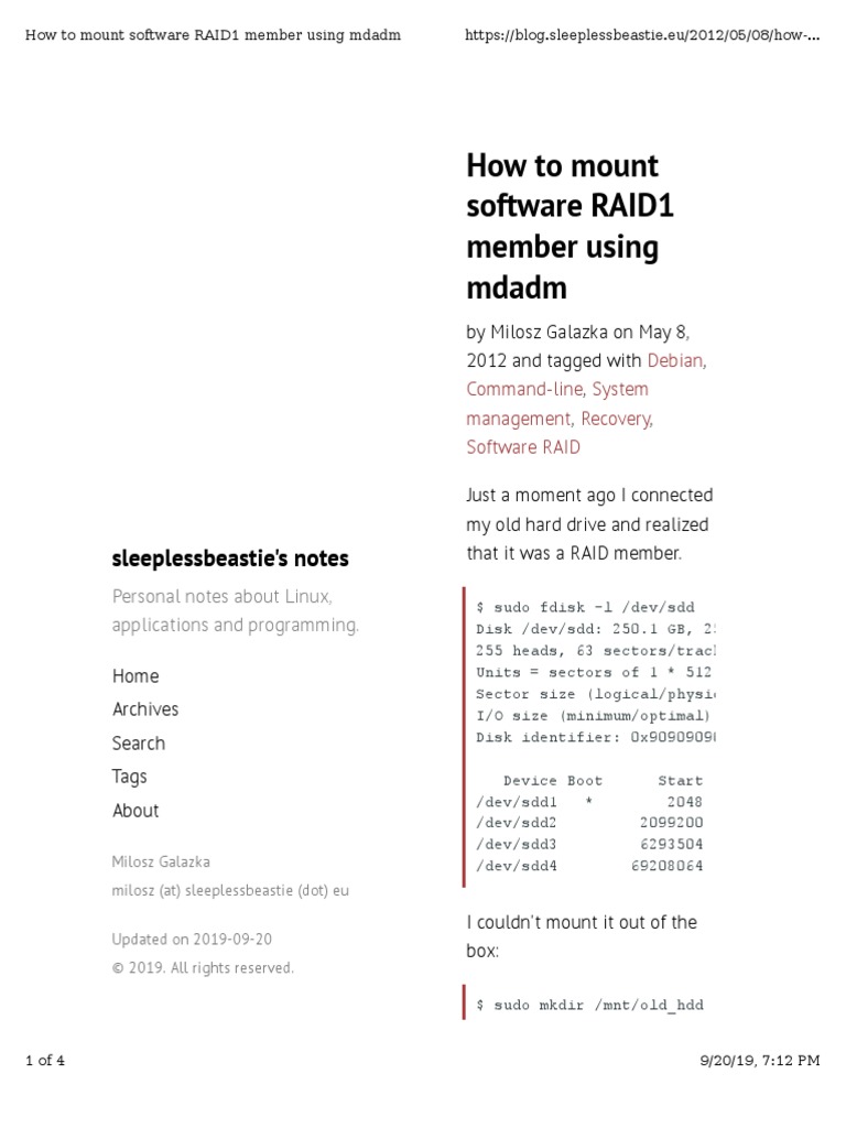 How To Mount Software RAID1 Member Using Mdadm | PDF | Data | Computer ...