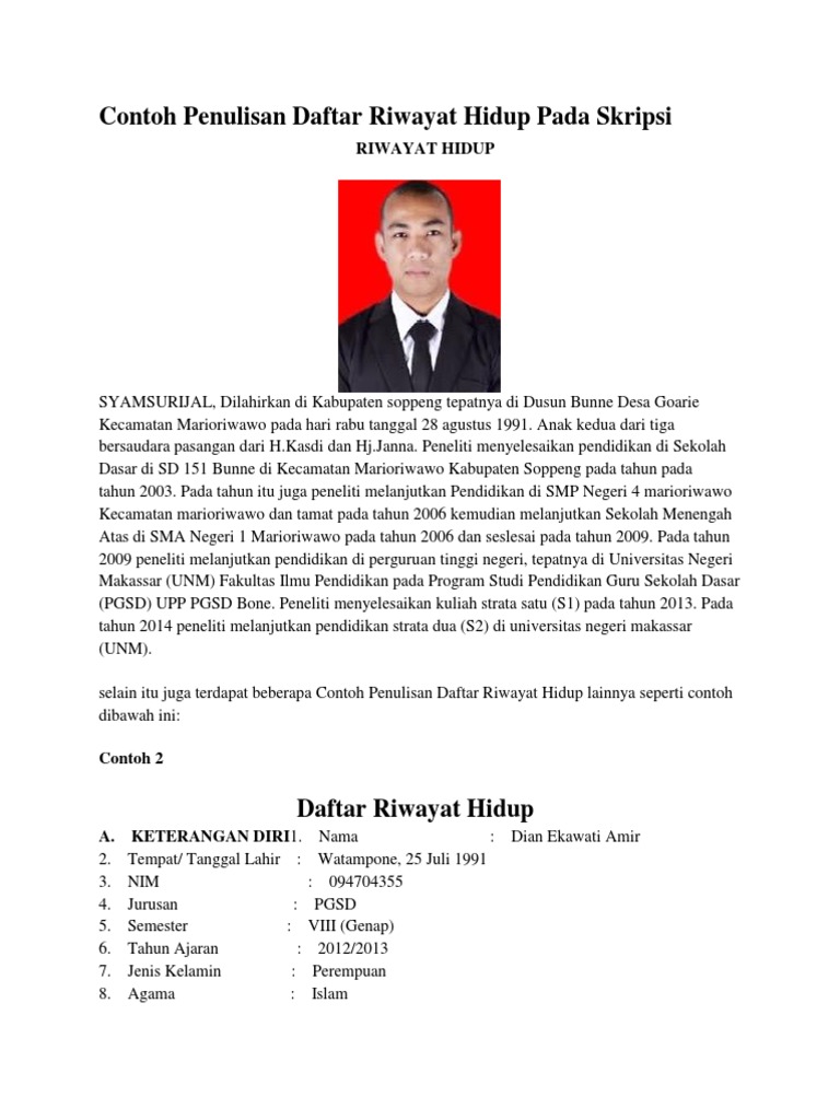 Contoh Penulisan Daftar Riwayat Hidup Pada Skripsi