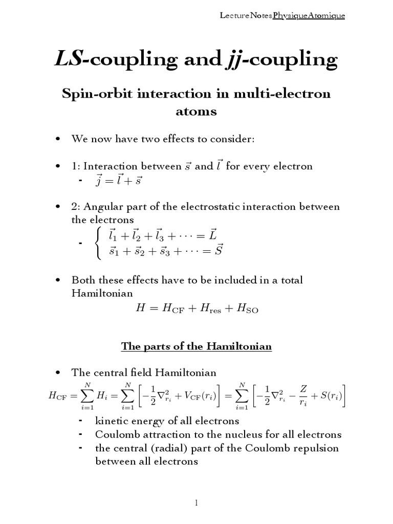 Coupling and JjCoupling SpinOrbit Interaction in MultiElectron