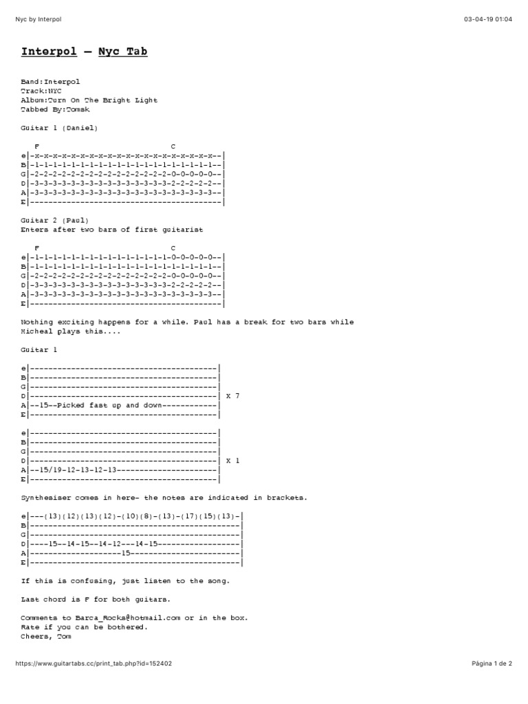 Interpol - Nyc Tab | PDF