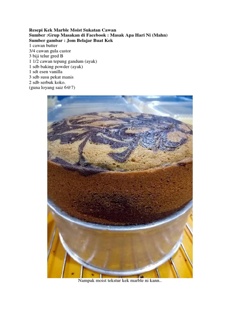 Resepi Kek Marble Moist Sukatan Cawan Pdf