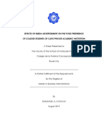 Effects of Media Advertisement On The Food Preference of College Students of Capiz Private Academic Institution