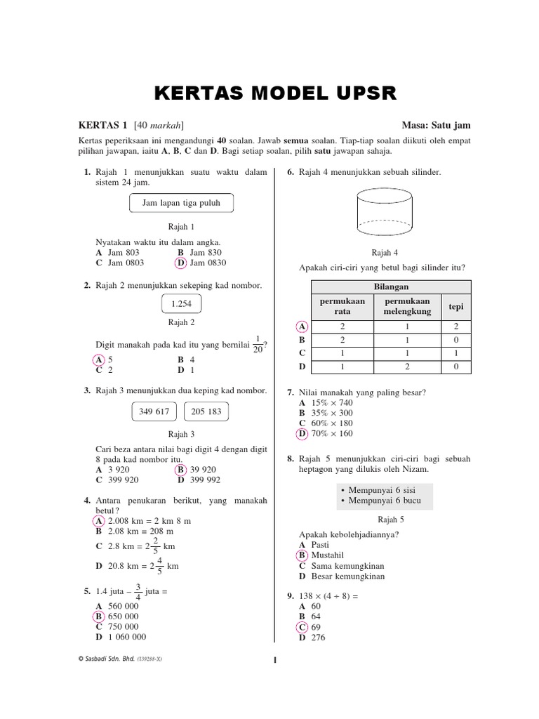 Soalan Upsr Matematik Pdf