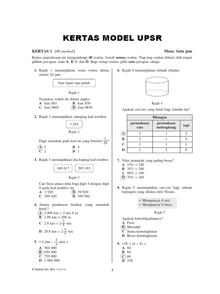 Jawapan Ekstra Kertas Model Upsr Modul Aktiviti Pintar Cerdas Matematik Tahun 61 Pdf