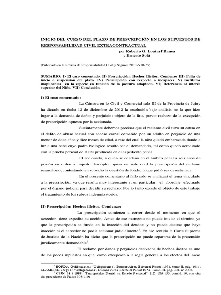 Inicio Del Curso Del Plazo de Prescripcion en Los Supuestos de ...