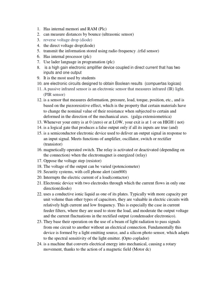 Sentences PDF Electric Current Electronic Circuits