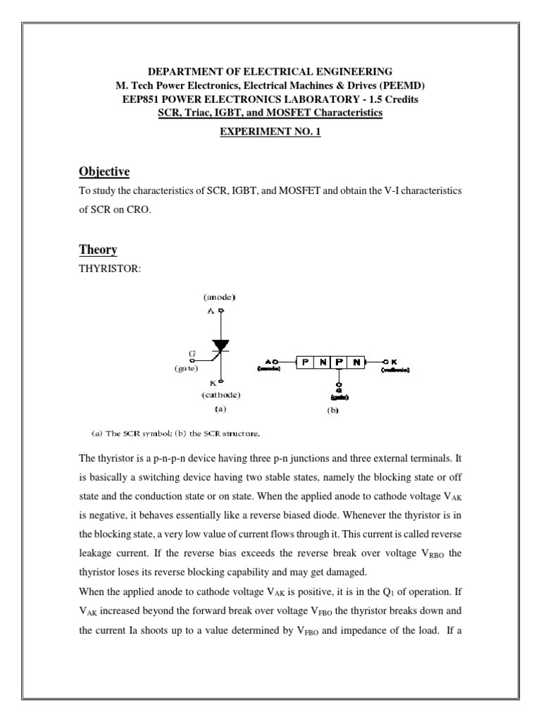 Expt - 1 - SCR IGBT and MOSFET Characteristics | PDF | Field Effect ...