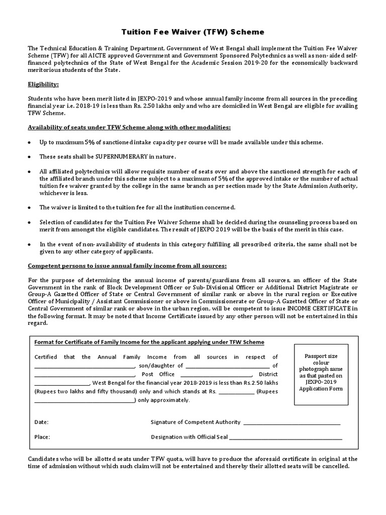 TFW Application Form | Download Free PDF | Institute Of Technology ...