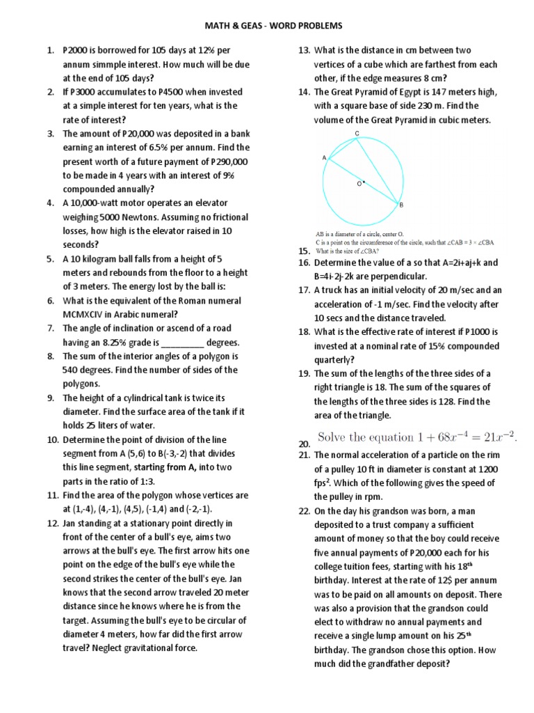 Math&Geas (Word Problems) | PDF | Horsepower | Area