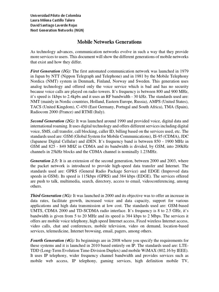 Mobile Networks Generations | PDF | Cellular Network | Lte ...