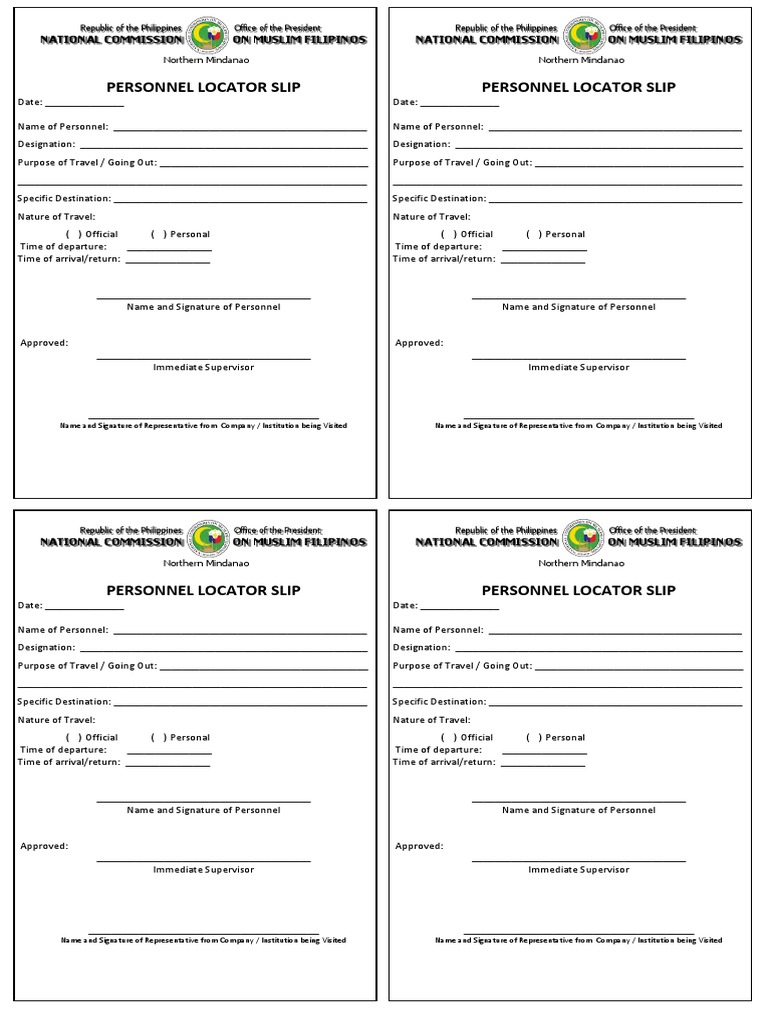 Personnel Locator Slip Personnel Locator Slip Northern Mindanao