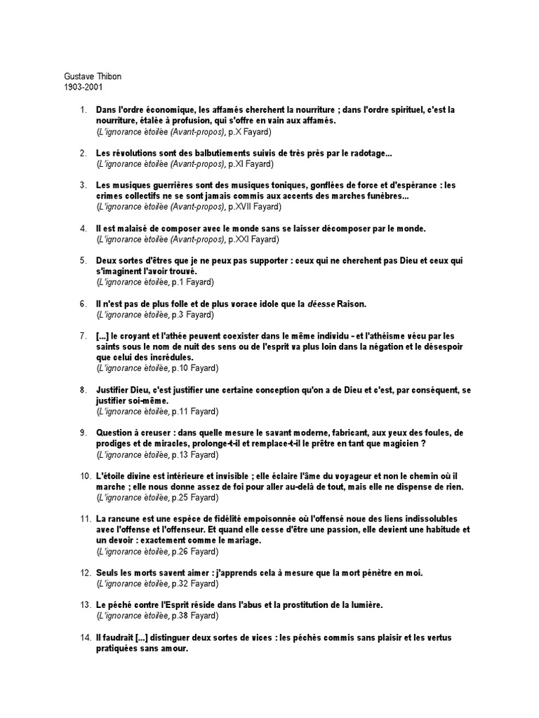Citations De Gustave Thibon Atheisme Science