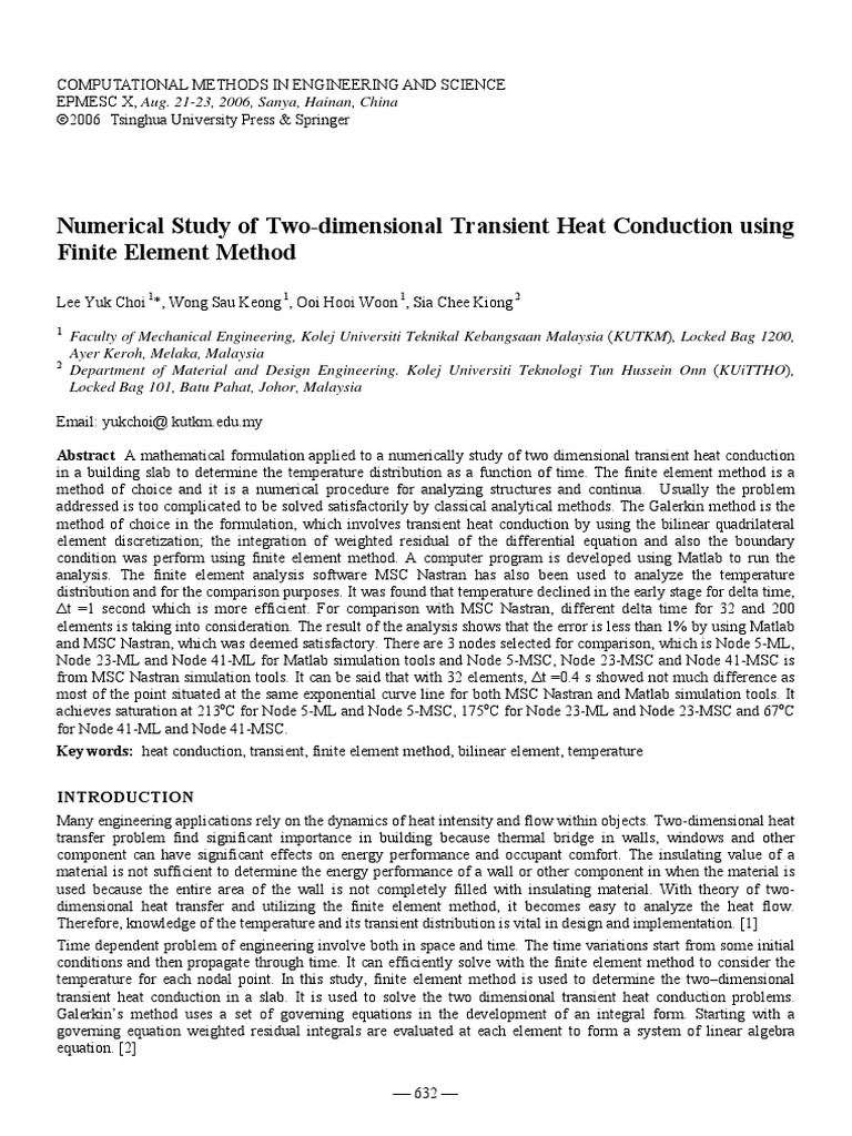 Numerical Study of Two-Dimensional Transient Heat Conduction Using ...