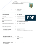 Form 9 Form of Application For The Renewal of Driving (See Rule 18 (1) )