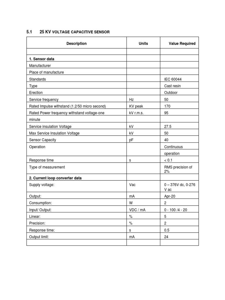 25kV Capacitive Voltage Sensor Specs | PDF