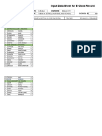 Input Data Sheet For E-Class Record: Region Division School Name School Id