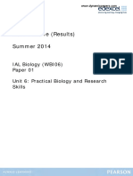 Mark Scheme (Results) Summer 2014: IAL Biology (WBI06) Paper 01 Unit 6: Practical Biology and Research Skills